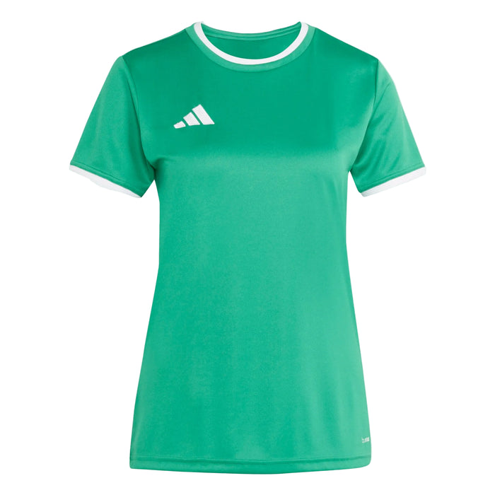 Green Adidas t-shirt on a light gray background