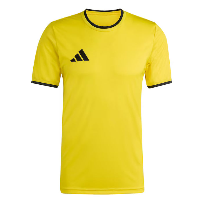Yellow sports jersey with black accents and Adidas logo on a white background