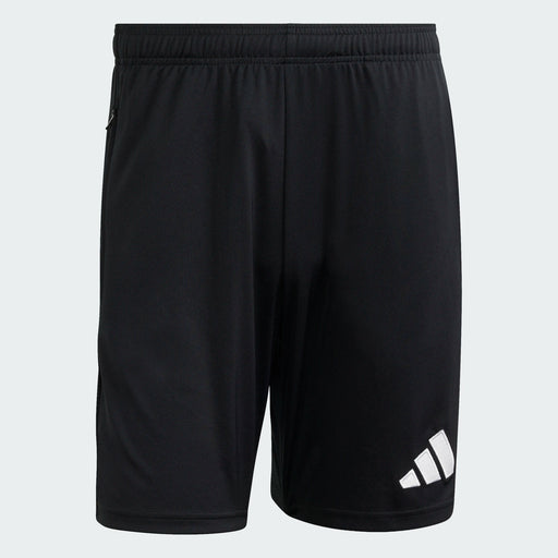 Black Adidas shorts on a light gray background