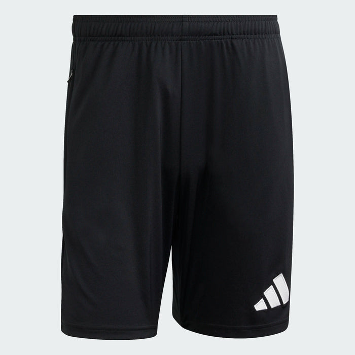 Black Adidas shorts on a light gray background