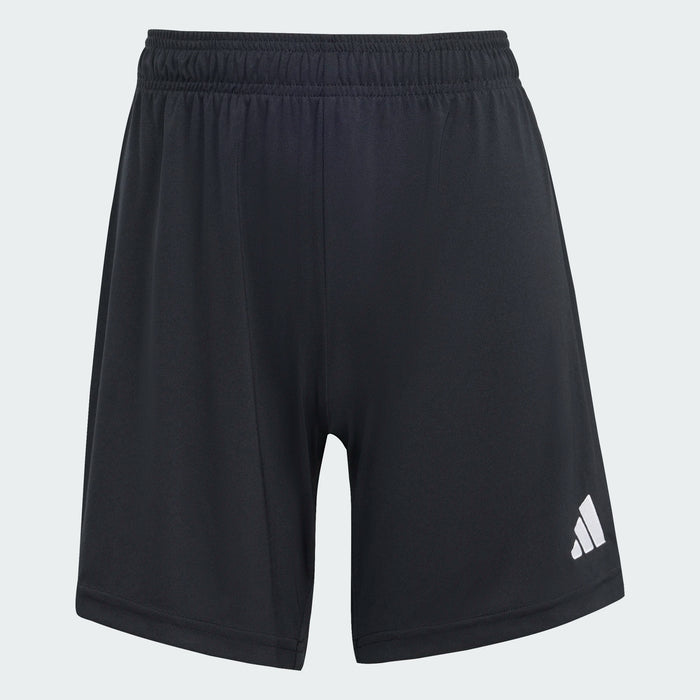 Black Adidas shorts on a white background
