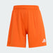 Orange shorts with a white Adidas logo on a light gray background