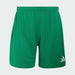 Green shorts with Adidas logo on a white background