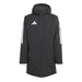 Black jacket with white stripes and Adidas logo on a white background