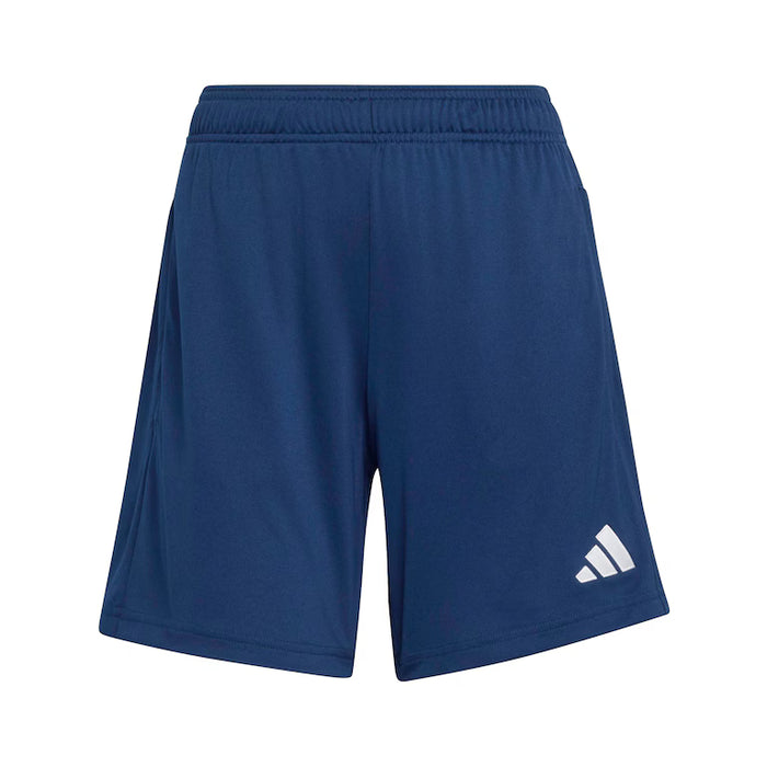 Blue shorts with a white Adidas logo on a white background