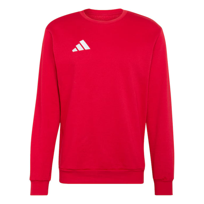 Red sweatshirt with a white logo on a white background