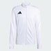 White jacket with black Adidas logo on a light gray background