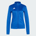 Blue jacket with Adidas logo on a light gray background