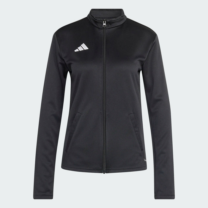 Black jacket with Adidas logo on a light gray background
