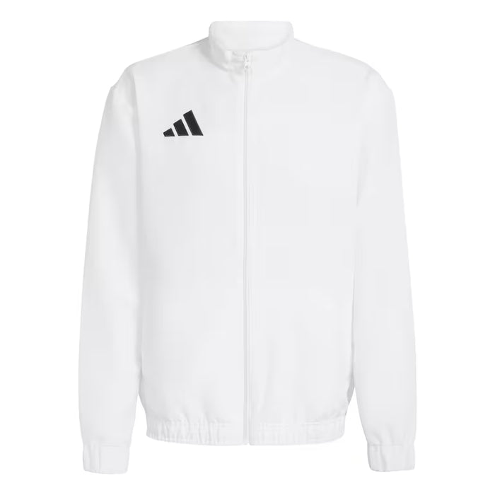 White jacket with Adidas logo on a white background