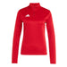 Red long-sleeve athletic top with a white logo on a white background