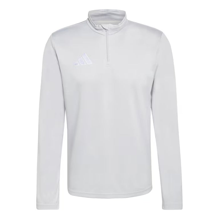 White long-sleeve athletic shirt with a brand logo on a white background