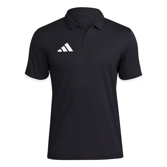 Black Adidas polo shirt on a white background