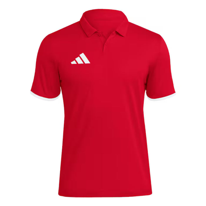 Red polo shirt with Adidas logo on a white background