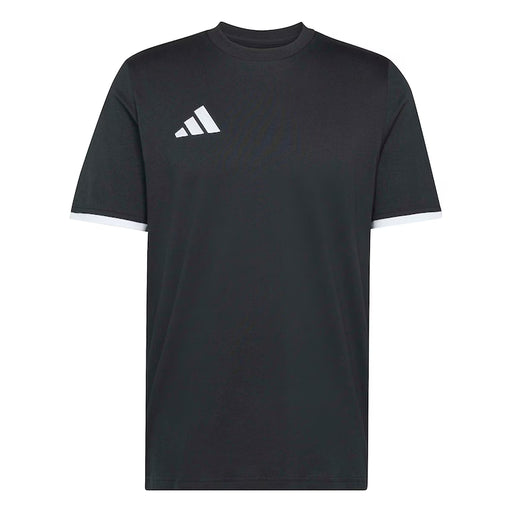 Black t-shirt with Adidas logo on a white background