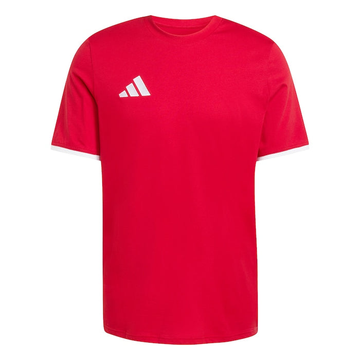 Red t-shirt with Adidas logo on a white background