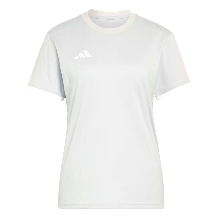 White t-shirt with Adidas logo on a white background