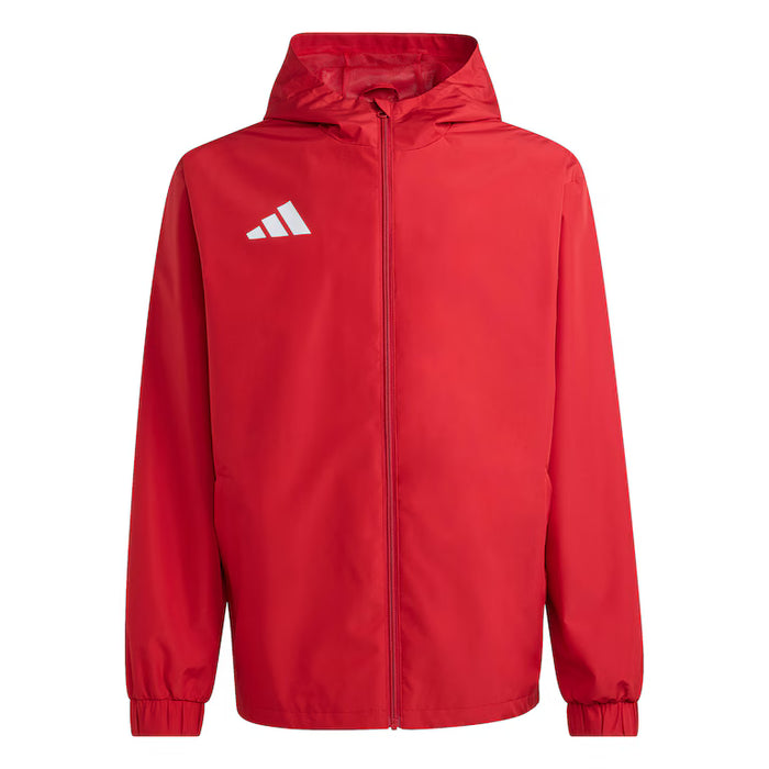 Red jacket with a white logo on a white background
