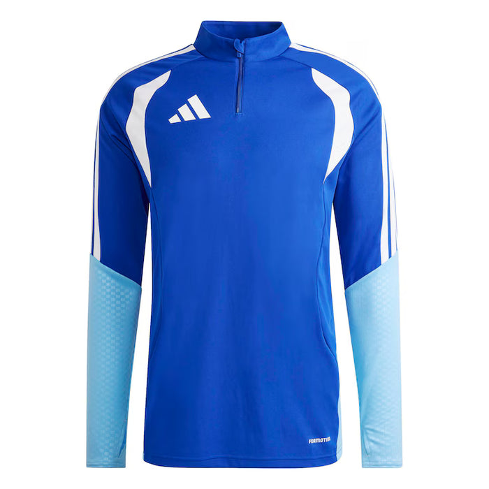 Blue and light blue sports jacket with a zipper on a white background