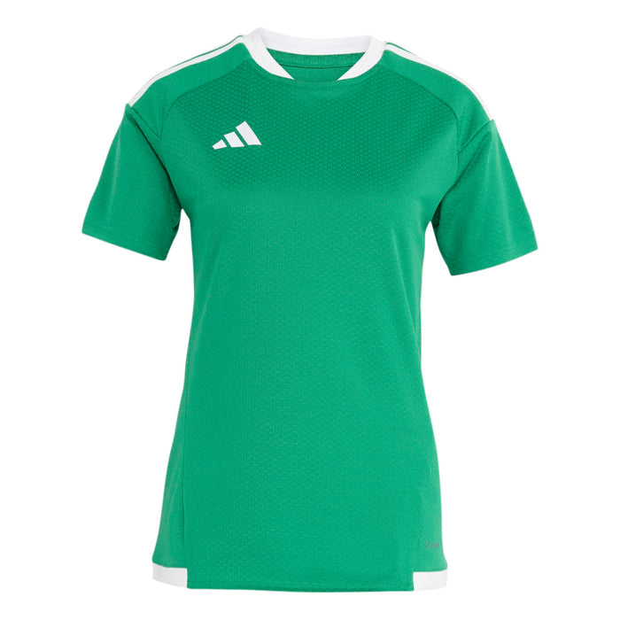 Green sports jersey with white accents on a white background