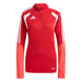 Red athletic long-sleeve shirt with white accents on a white background