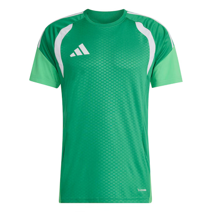 Green sports jersey with white accents and Adidas logo on a white background