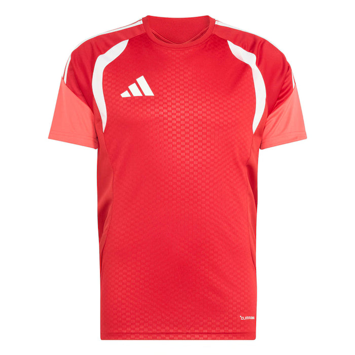 Red sports jersey with white accents on a white background