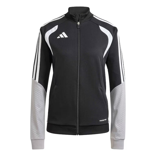 Black and gray Adidas jacket with white accents on a white background