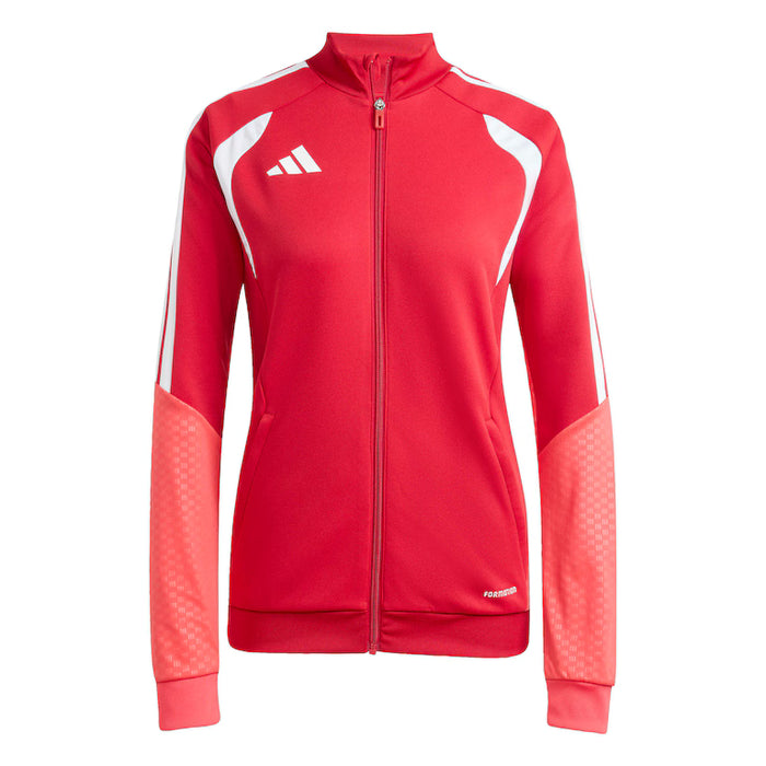 Red athletic jacket with white accents on a white background