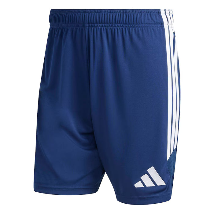 Blue shorts with white stripes on a white background