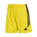 Yellow shorts with black stripes and Adidas logo on a light gray background