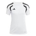 White sports jersey with black stripes and Adidas logo on a white background