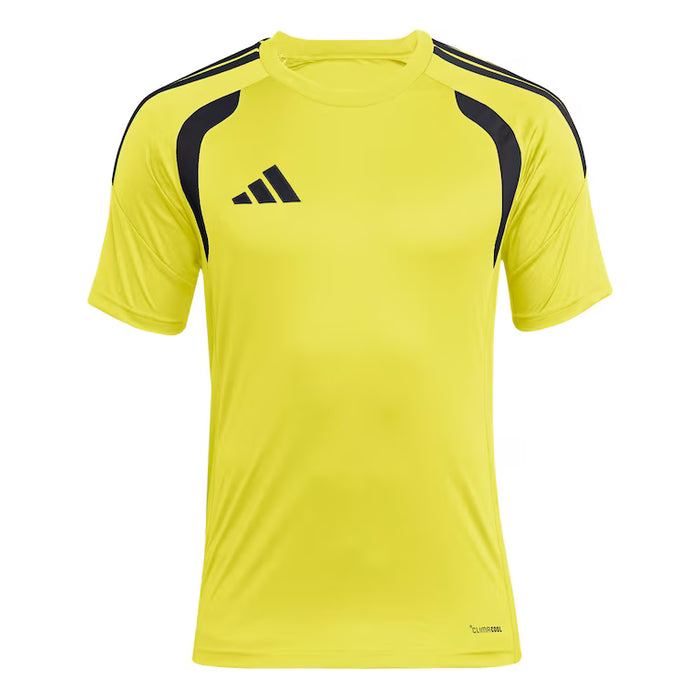 Yellow sports jersey with black accents and Adidas logo on a white background