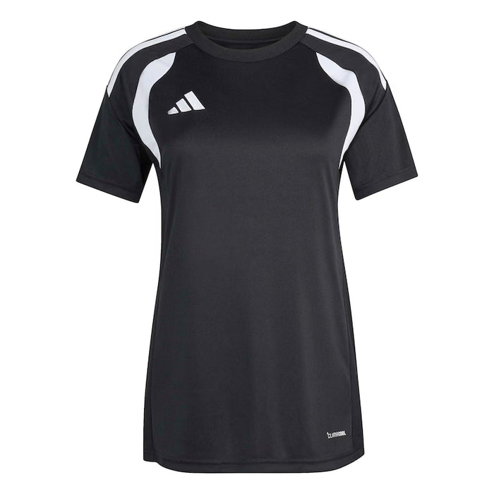 Black sports jersey with white accents and Adidas logo on a white background