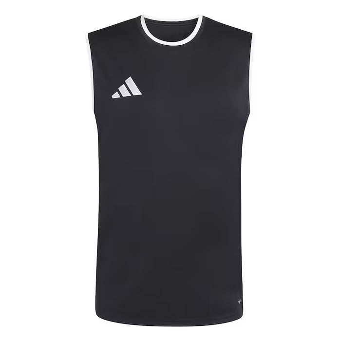 Black sleeveless shirt with Adidas logo on a white background