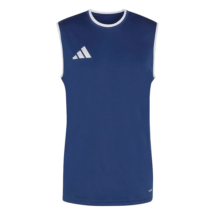 Blue sleeveless shirt with Adidas logo on a white background