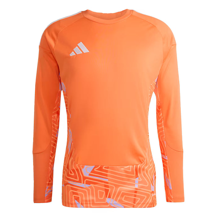 Orange long-sleeve athletic shirt with Adidas logo on a white background