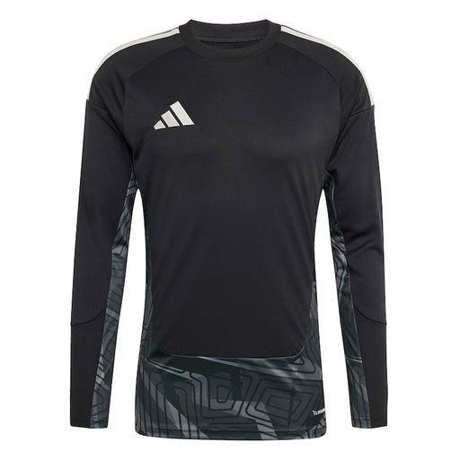 Black long-sleeve athletic shirt with Adidas logo on a white background