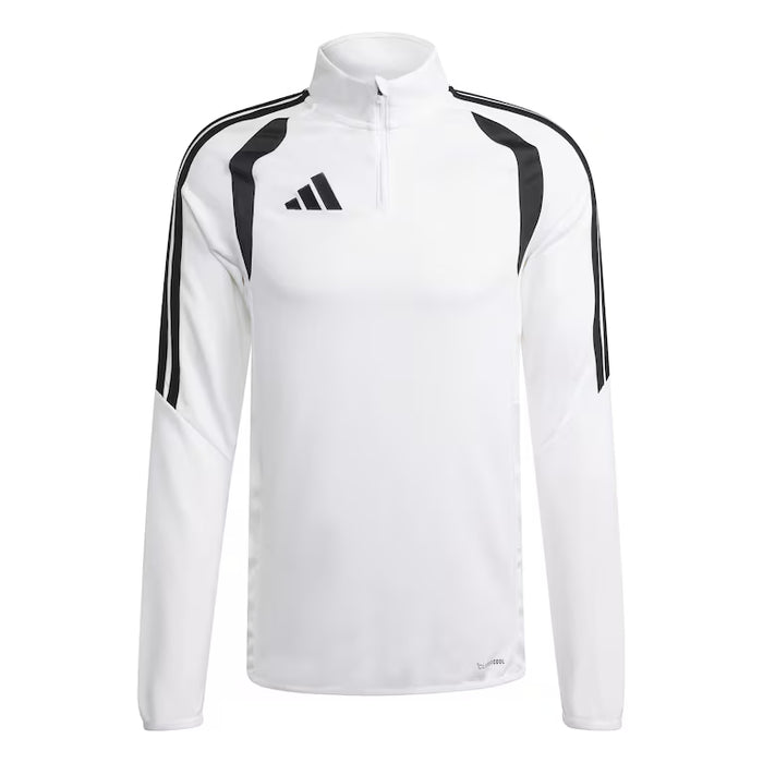 White sports jacket with black stripes and Adidas logo on a white background