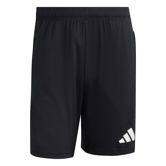Black shorts with Adidas logo on a white background