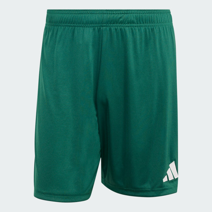 Green shorts with Adidas logo on a light gray background