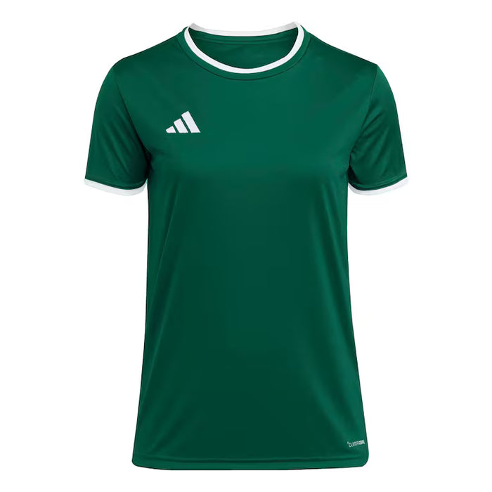 Green sports jersey with white collar and Adidas logo on a white background