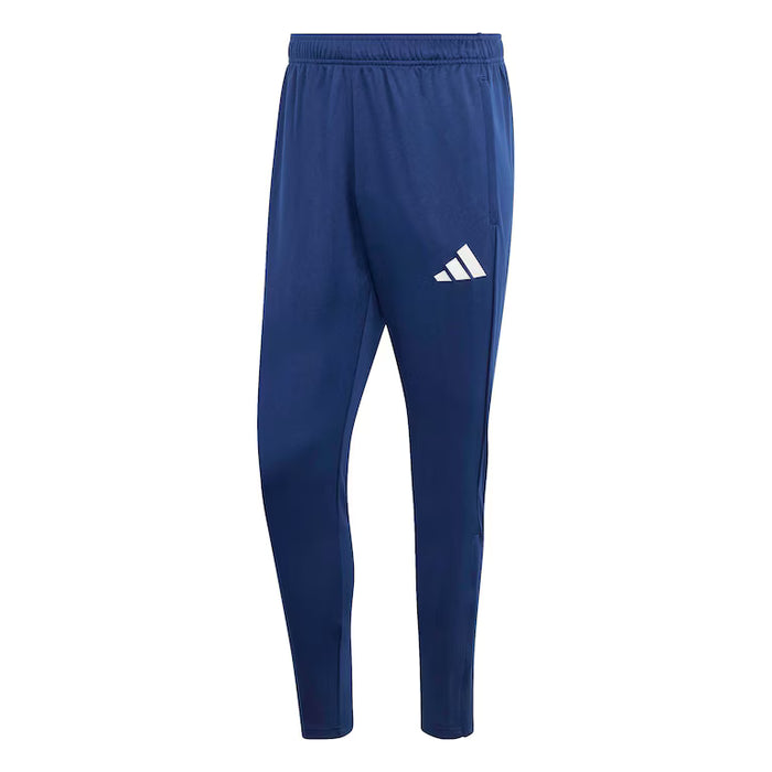 Blue Adidas pants on a light gray background