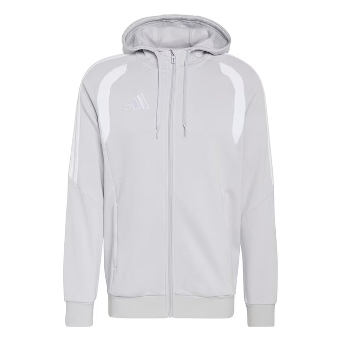 Light gray hoodie with white accents on a white background