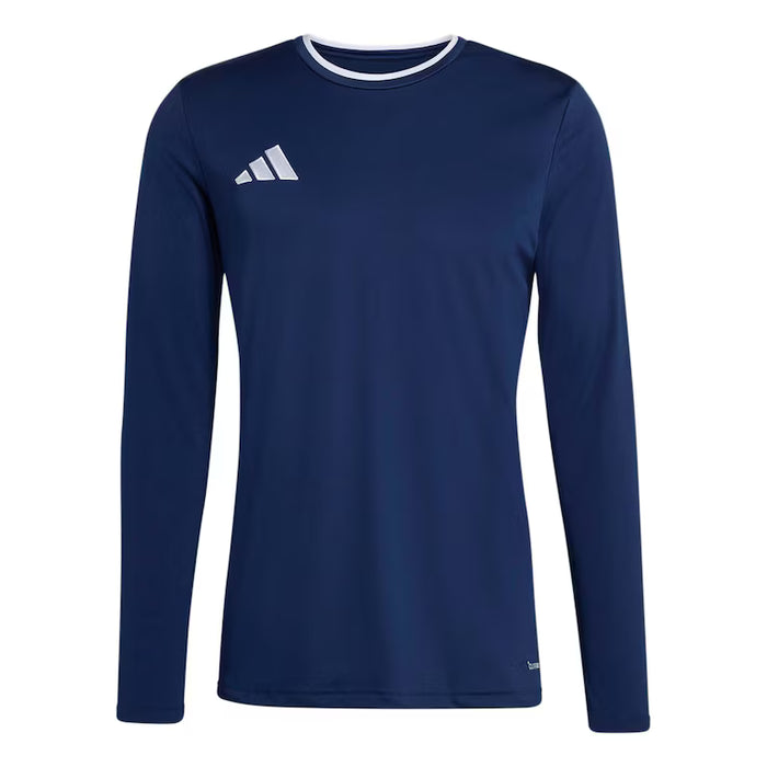 Navy long-sleeve shirt with white collar and Adidas logo on a white background