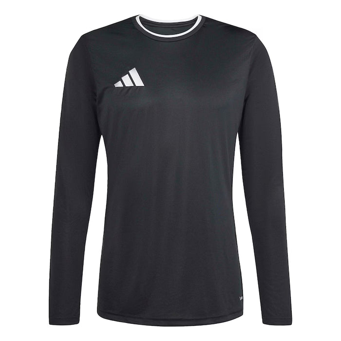 Black long-sleeve shirt with Adidas logo on a white background