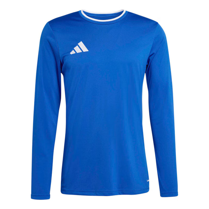 Blue long-sleeve shirt with white Adidas logo on a white background