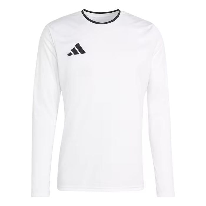 White long-sleeve shirt with black Adidas logo on a white background