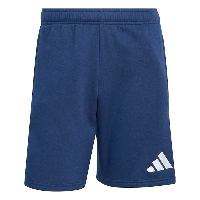 Blue shorts with a white Adidas logo on a white background