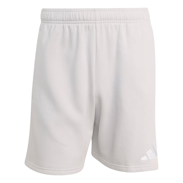 White shorts with a brand logo on a white background